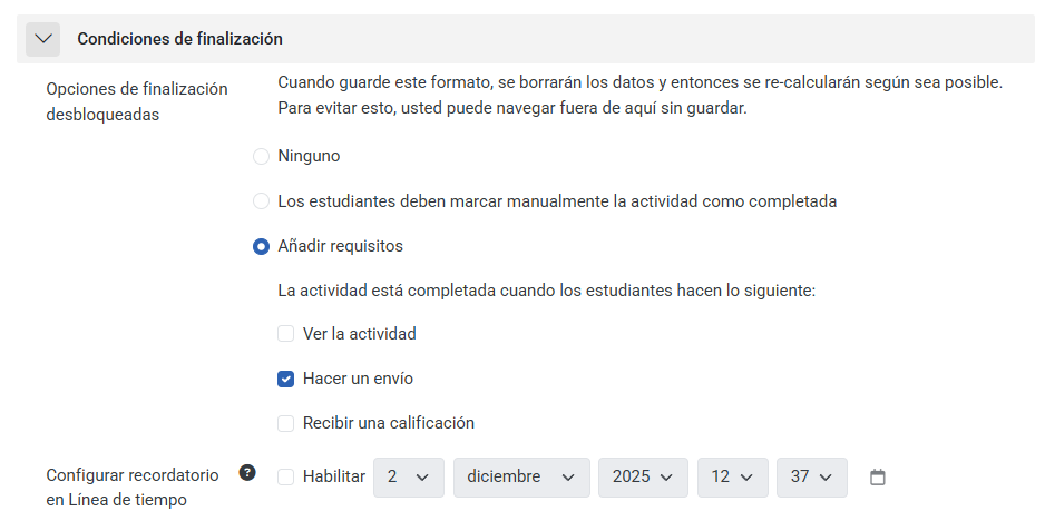 Haz clic para ampliar Finalización de actividades