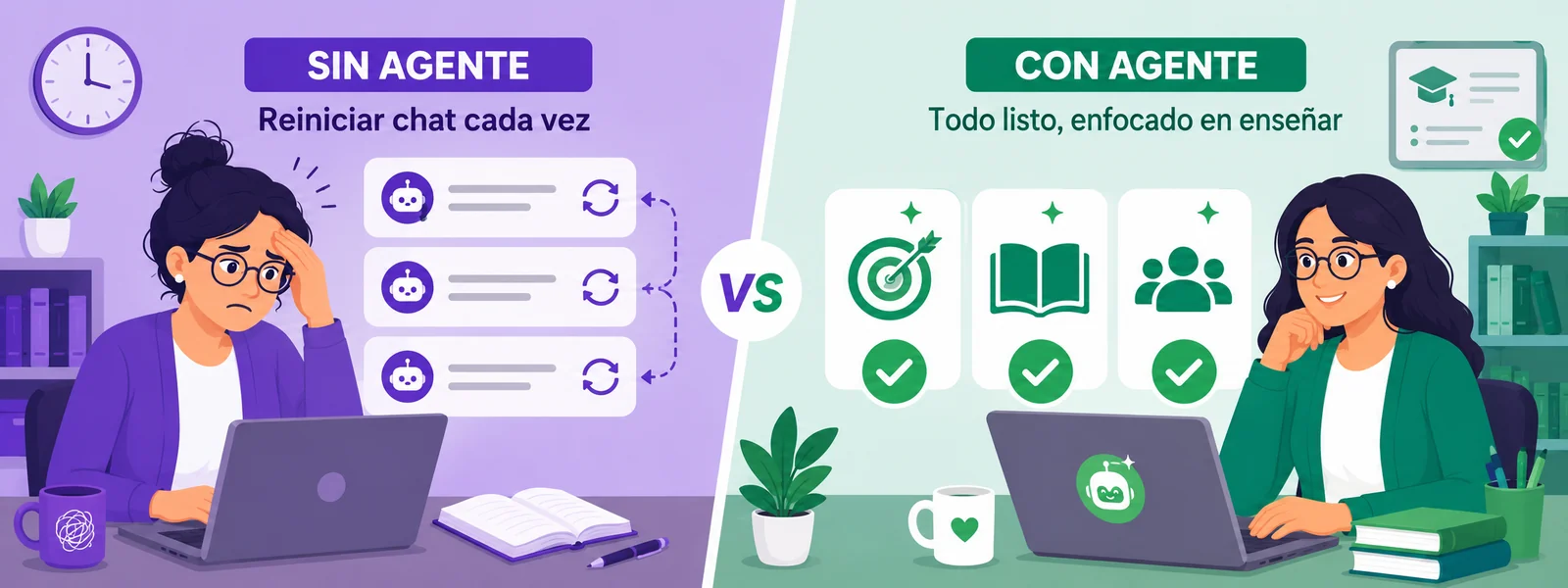 Comparación: chat genérico vs agente de IA preconfigurado para docentes