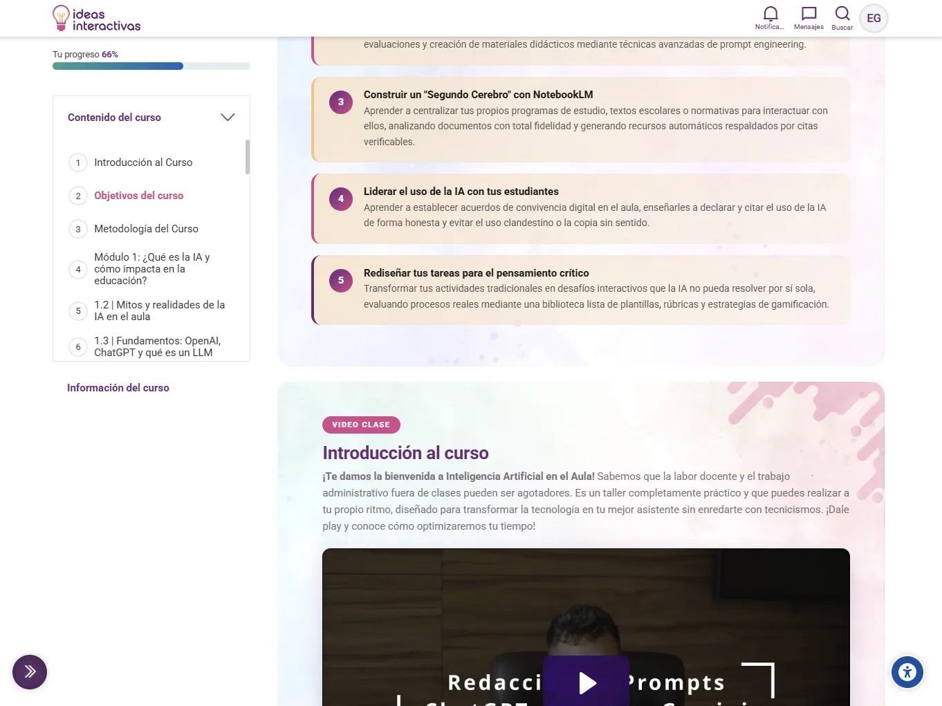 Biblioteca de cursos en tablet