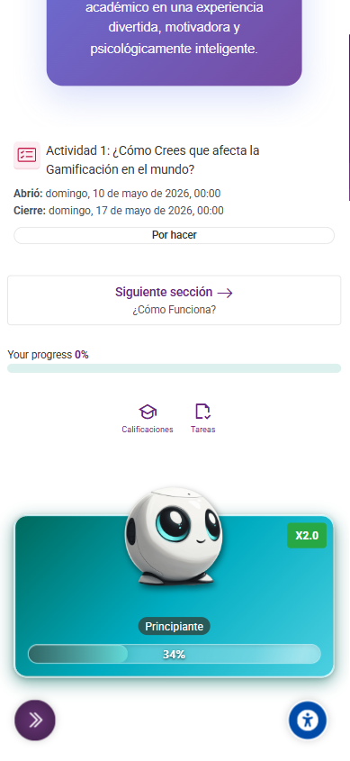 Dashboard de la plataforma en móvil