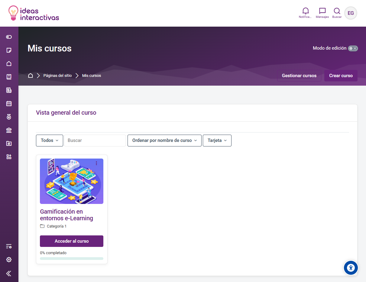 Biblioteca de cursos de la plataforma