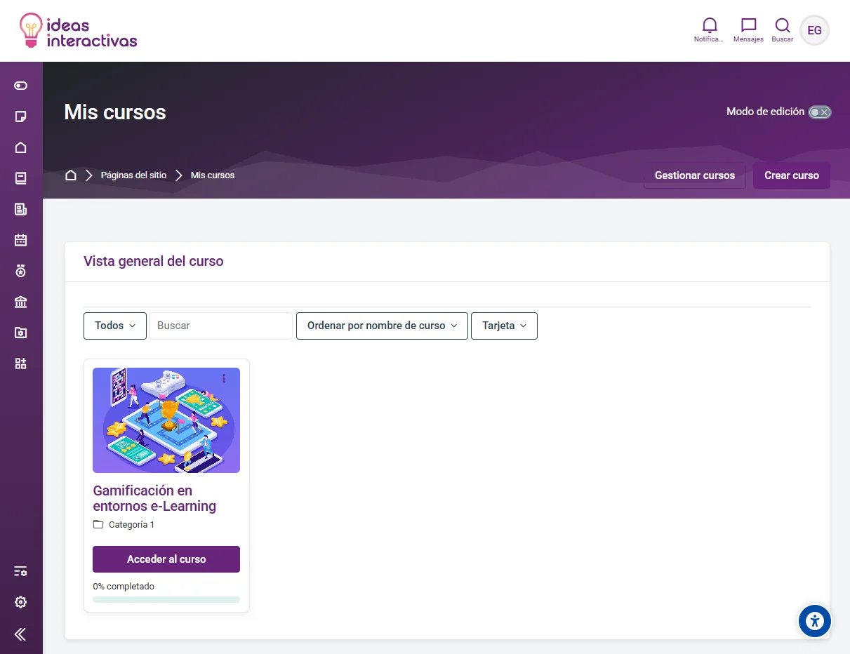 Biblioteca de cursos de la plataforma
